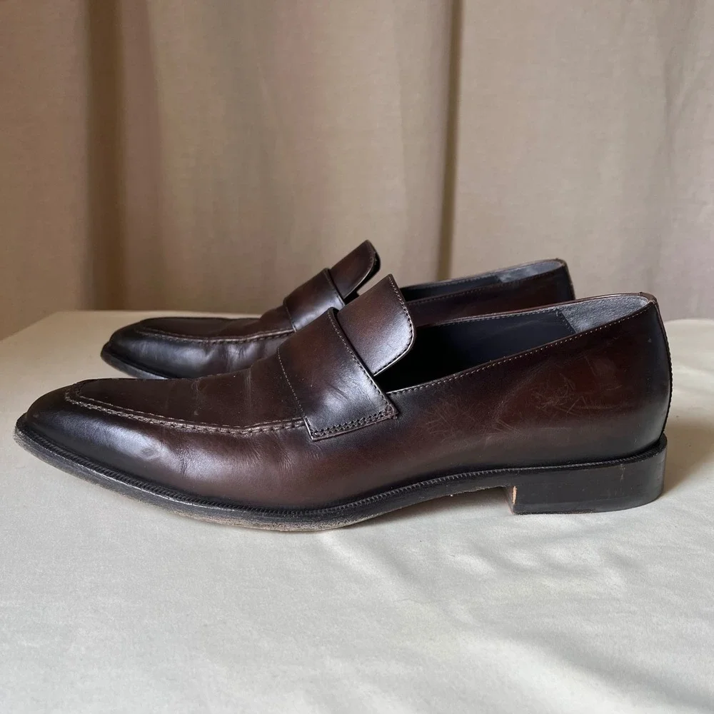 To Boot New York Penny Loafers Brown Burnished Leather Italy 10.5 D